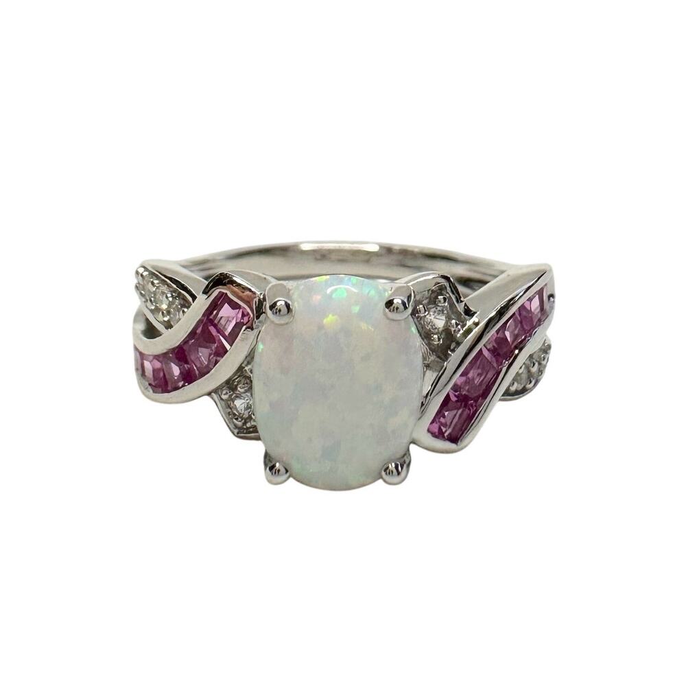 Beautiful Lab Created Opal & Sapphire Ring - Size 7 - Picture 3 of 15